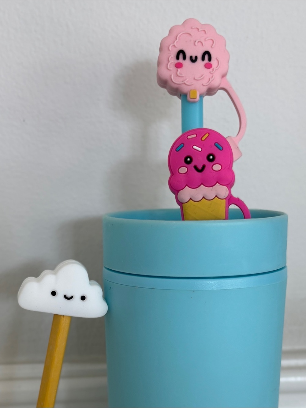 Straw and Pencil Topper Set of 3 - Cutie Cloud, Ice Cream, Cotton Candy - Picture 3 of 3